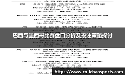 巴西与墨西哥比赛盘口分析及投注策略探讨